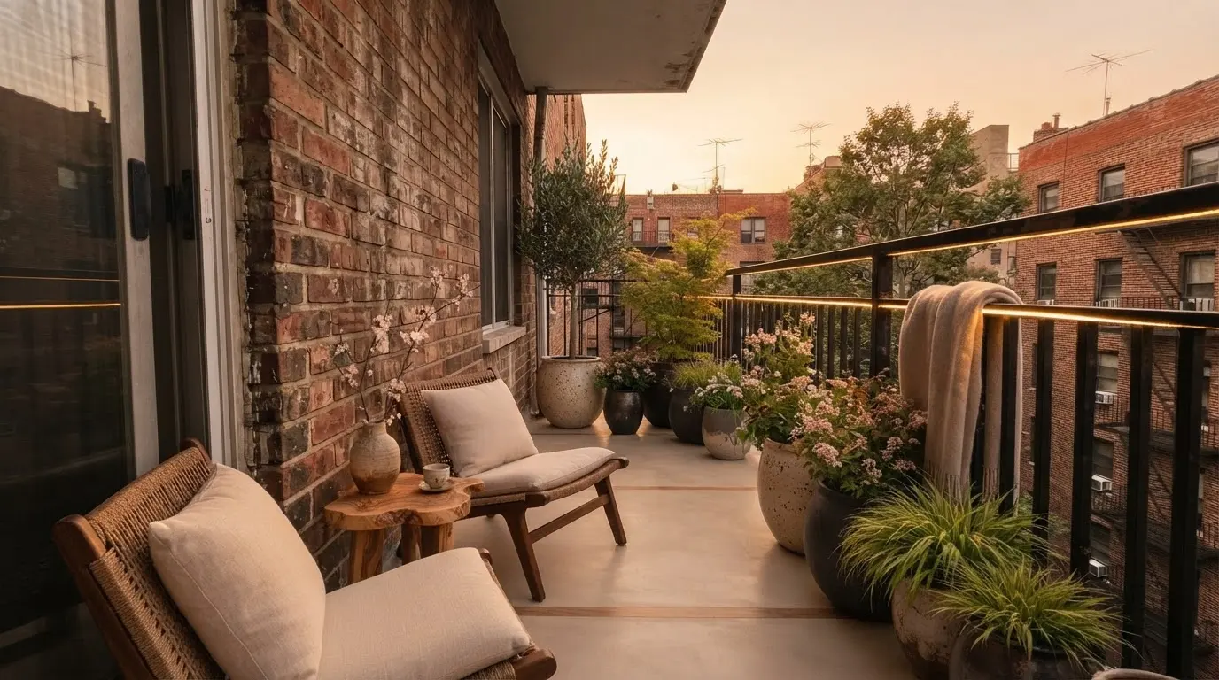 The same balcony redesigned in Japandi style
