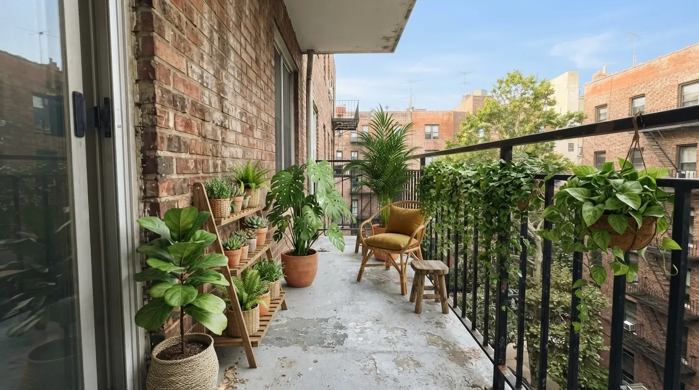 The same balcony redesigned in Urban jungle style