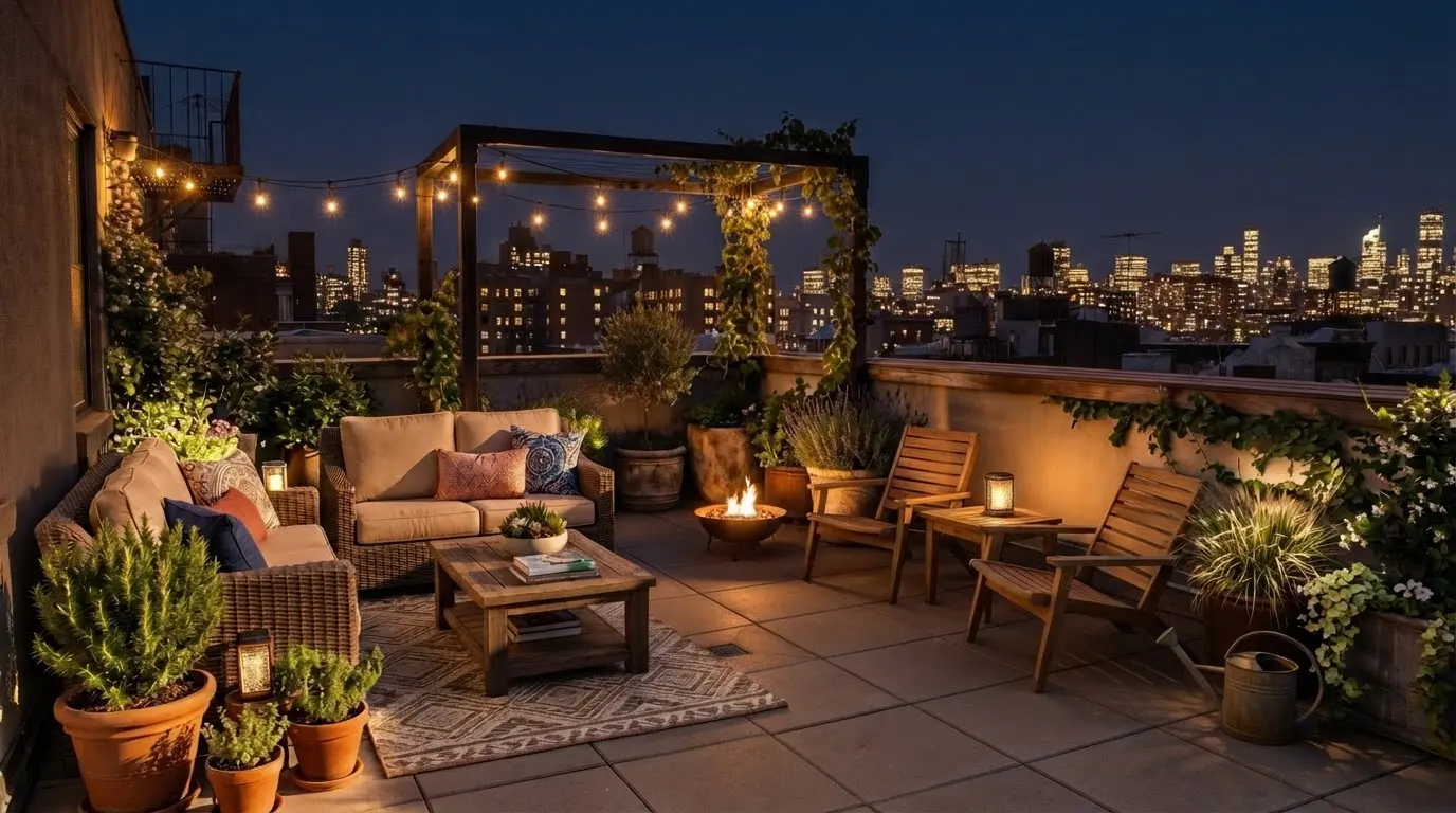 The designed terrace, night